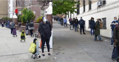 Dominicanos hacen interminables filas en el Alto Manhattan en busca de comida por crisis económica del coronavirus
