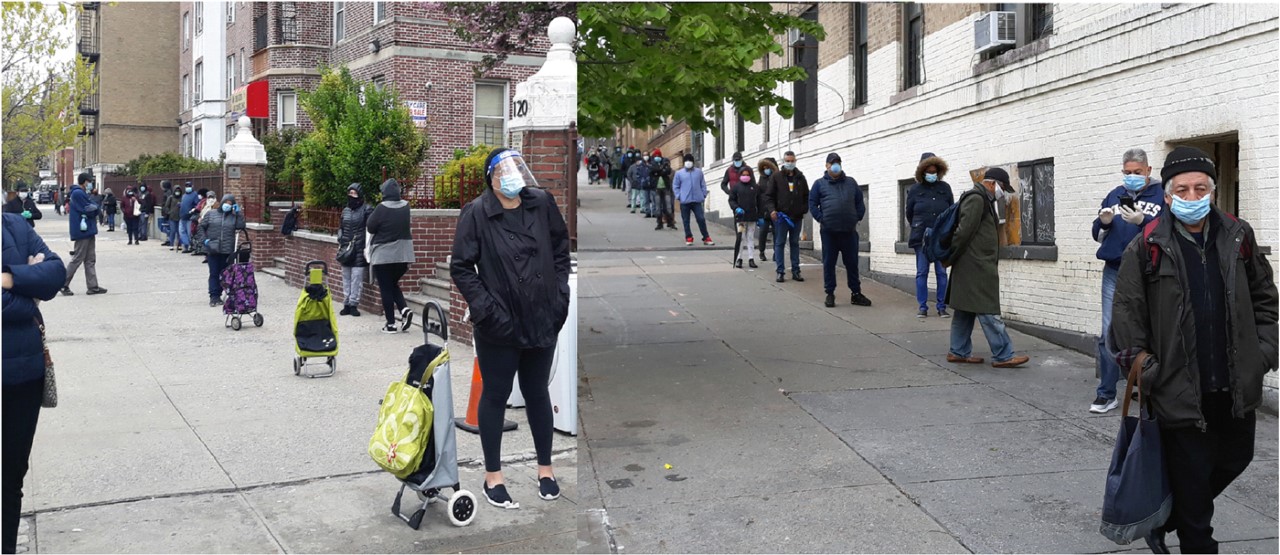 Dominicanos hacen interminables filas en el Alto Manhattan en busca de comida por crisis económica del coronavirus