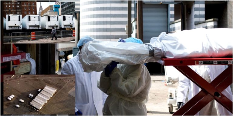 Más de 50 morgues móviles con cientos de cadáveres en macabro espectáculo en un estacionamiento de Brooklyn