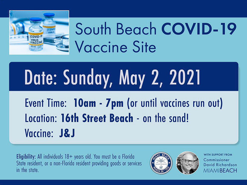 Miami Beach convoca a vacunarse contra el COVID-19 en la playa: este domingo aplicarán dosis de Johnson & Johnson hasta que se agoten